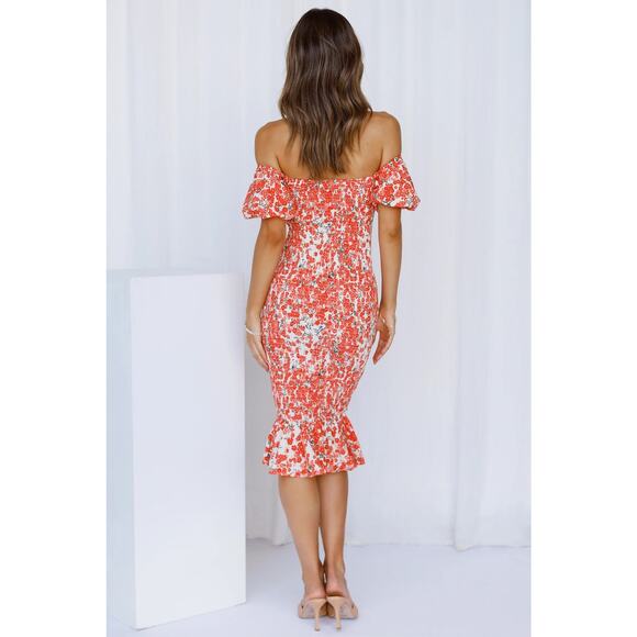 [Hello Molly] Orange Floral Print Smocked Ruffle Haven View Dress NWT Sz Large L - Picture 2 of 12